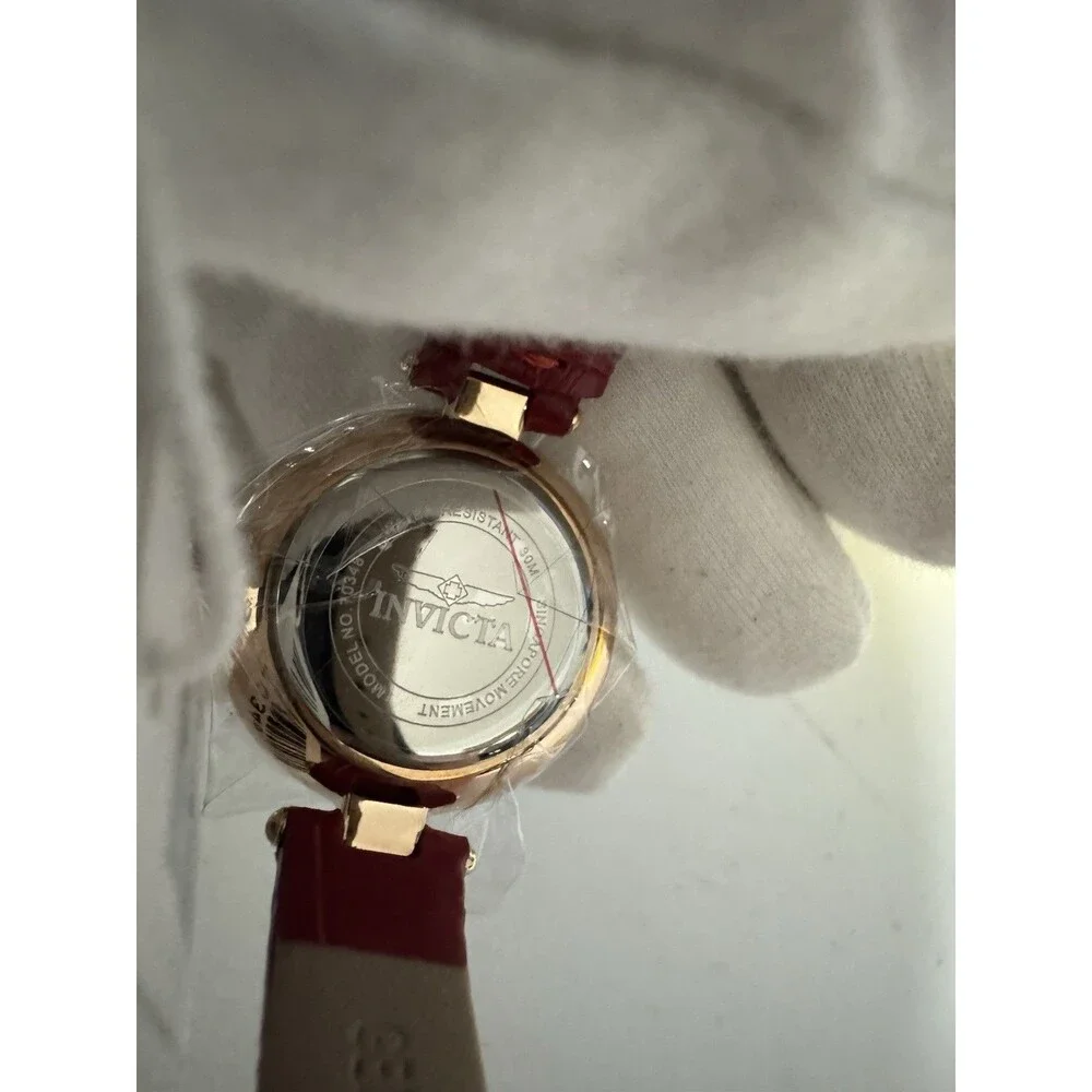 Invicta Celestial Lady 30mm Rose Gold/Pearl Dial Red Leather Band 70348